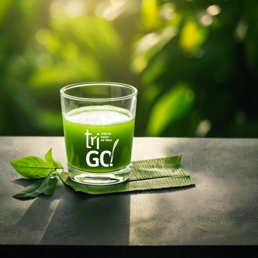 Vaso de jugo verde elaborado con pasto de trigo fresco